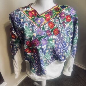 VTG Dona Cristina Hand Woven Artwear knit sweater Guatemala huipile embroidered